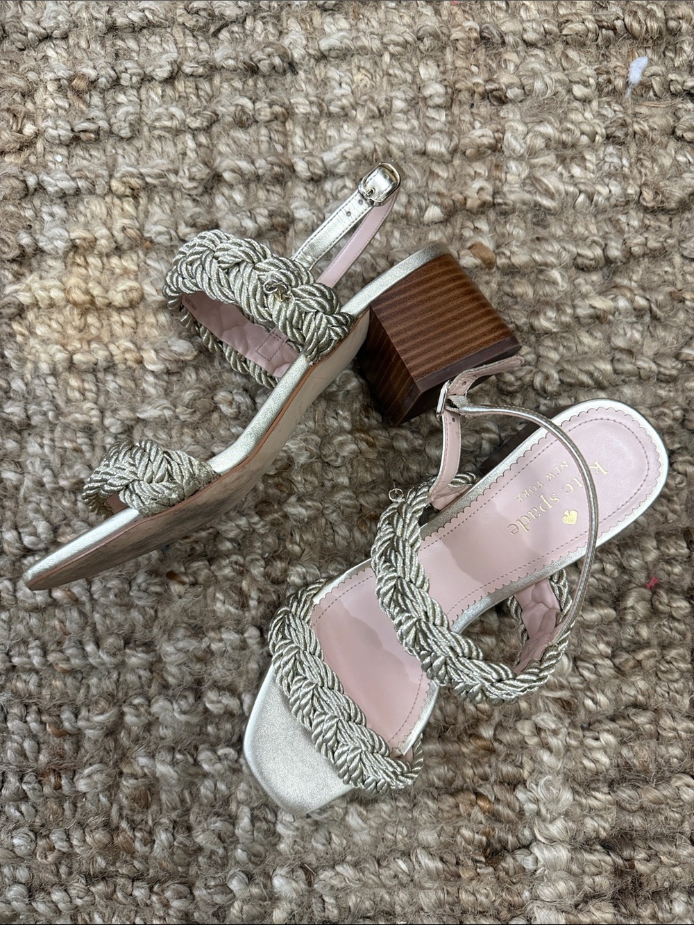 kate spade Valentina Mid Gold Braided-Strap Sandals - Picture 5 of 7